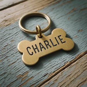 Personalized Brass Dog Tag - Hand-Stamped Bone ID Tag for Pets - Rustic Vintage Style - Custom Name Tag for Dogs - Pet Accessories Gift