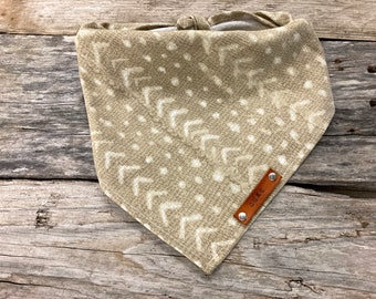 Bandana Dog, Angola Mudcloth Basketweave Safari, Dog Bandana, Traditional Tie, Personalized Leather Name Tag Bandanna, Pet Accessories