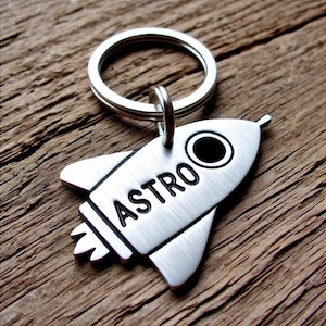 Pet ID Tag: Unique Spaceship Shape - Custom Name Engraved