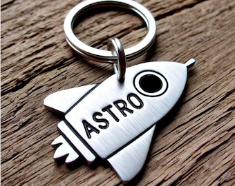 Pet ID Tag: Unique Spaceship Shape - Custom Name Engraved