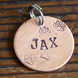 Paw Print - Small 3/4” Custom Pet Id Tag - Personalized Hand-Stamped Dog Or Cat Name Tag Funny