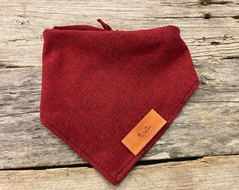 Dog Bandana, Shetlands Red Herringbone Flannel, Bandana Personalized Leather Tag Tie On Dog Bandana Boho Dog Bandana Unisex Dog Bandana