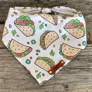 Bandana Dog, Tacos, Traditional Tie, Personalized Leather Name Tag Bandanna, Pet Accessories, Dog Bandana, Gifts for Taco Lovers, New Puppy