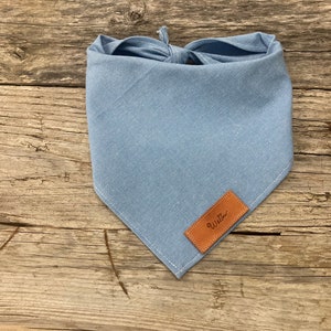 Dog Bandana, Light Blue Woven Chambray, Bandana Personalized Leather Tag Tie On Dog Dog Bandana Boho Dog Bandana Unisex Dog Bandana image 1