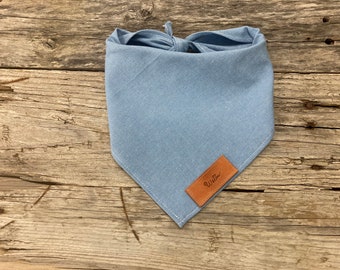 Dog Bandana, Light Blue Woven Chambray, Bandana Personalized Leather Tag Tie On Dog Dog Bandana Boho Dog Bandana Unisex Dog Bandana