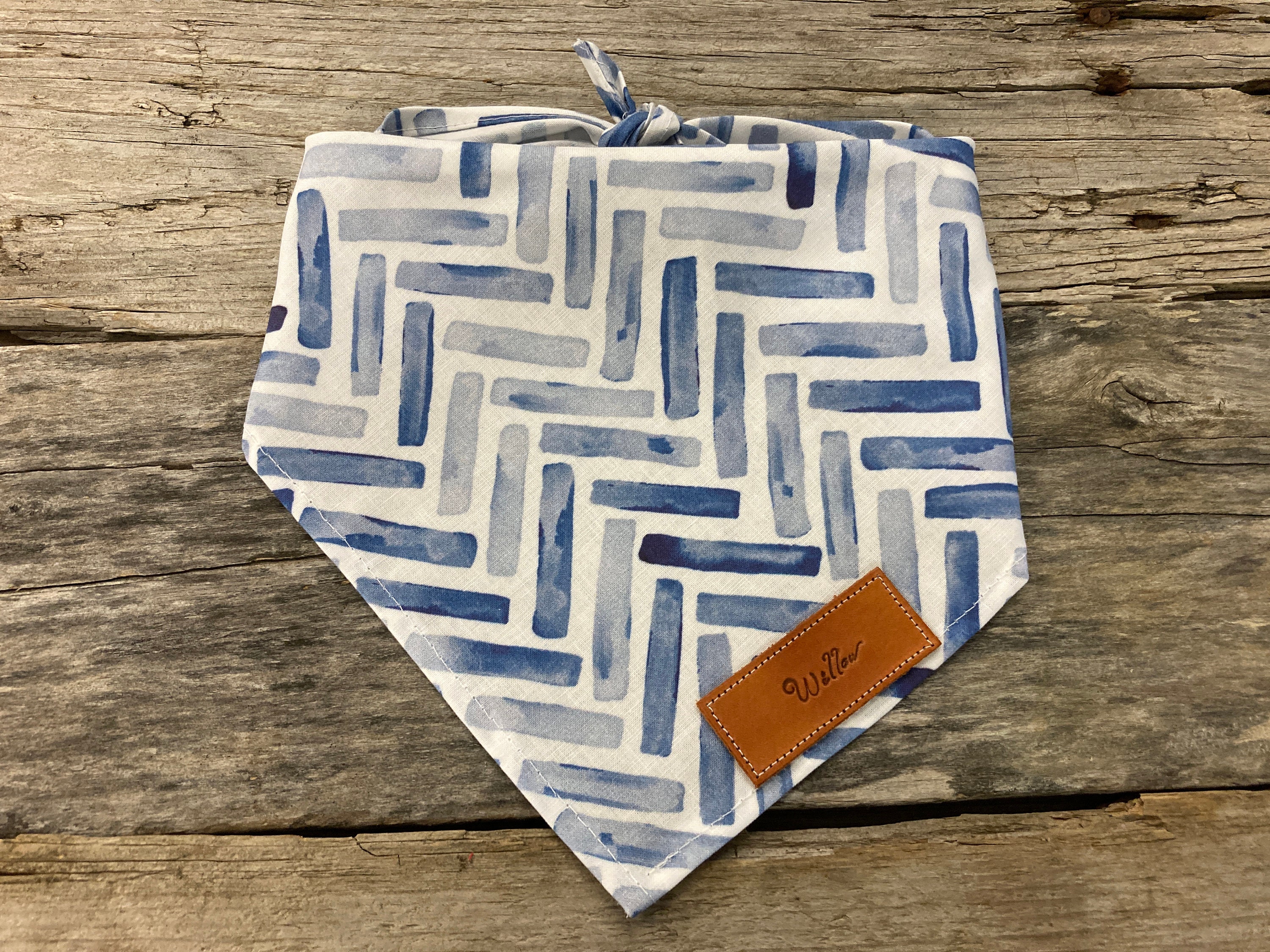 Dog Bandana, Blue Ice Chevrons, Bandana Personalized Leather Tag Tie On Dog Dog Bandana Boho Dog Bandana Unisex Dog Bandana