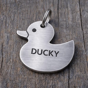 Dog Clothes Pet Tag Ducky - Custom Animal Theme Dog Cat Name Tag - Cute Ducky Pet Collar Accessory Unique Pet Design Pet ID Tag, Sturdy