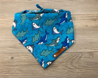 Bandana Dog, Sharks Blue Oceans, Dog Bandana, Traditional Tie, Personalized Leather Name Tag Bandanna, Scarf, Pet Accessories, Dog Bandana