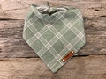 Dog Bandana, Fall Plaid Windows Sage and White, Traditional Tie, Personalized Leather Name Tag Bandanna, Scarf, Pet Accessories, Dog Bandana
