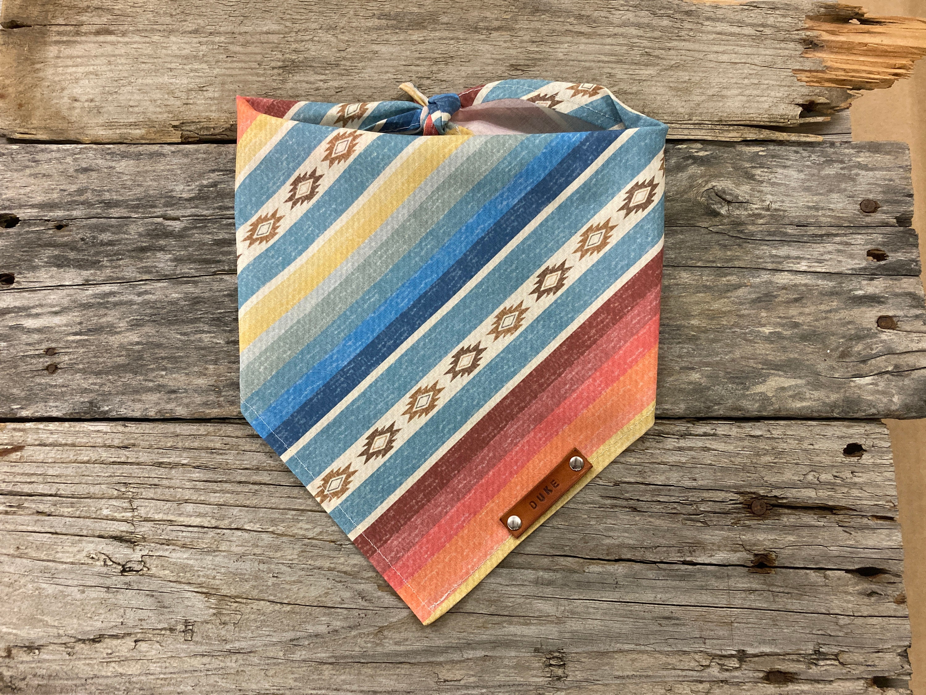 Dog Bandana, Aztec Sunburst Red Yellow Orange, Traditional Tie