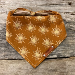 Dog Bandana, Copper Sunshine, Boho Rustic Bandana, Traditional Tie, Personalized Leather Name Tag Bandana Scarf Pet Accessories