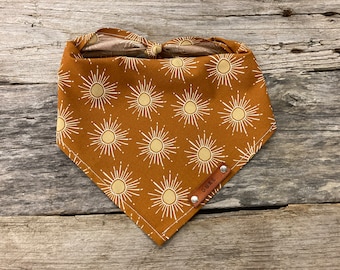 Dog Bandana, Copper Sunshine, Boho Rustic Bandana, Traditional Tie, Personalized Leather Name Tag Bandana Scarf Pet Accessories