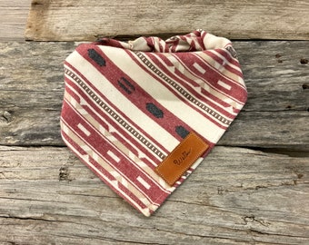 Dog Bandana, Taos Flannel Jacquard Mojave Stripe Red, Traditional Tie, Personalized Leather Name Tag Bandana, Scarf, Pet Accessories
