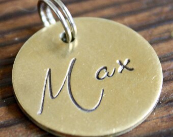 Elegant Pet Name - Small 3/4” Custom Pet Id Tag - Personalized Hand-Stamped Dog Name Tag Funny