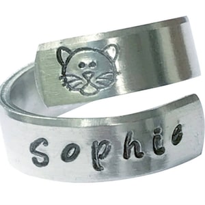 1/4&quot; Wide Adjustable Spiral Ring - Cat Wrap Pet Memorial Hidden Message Ring Hand Stamped Ring Personalized Ring Pet Loss Gift Pet Sympathy