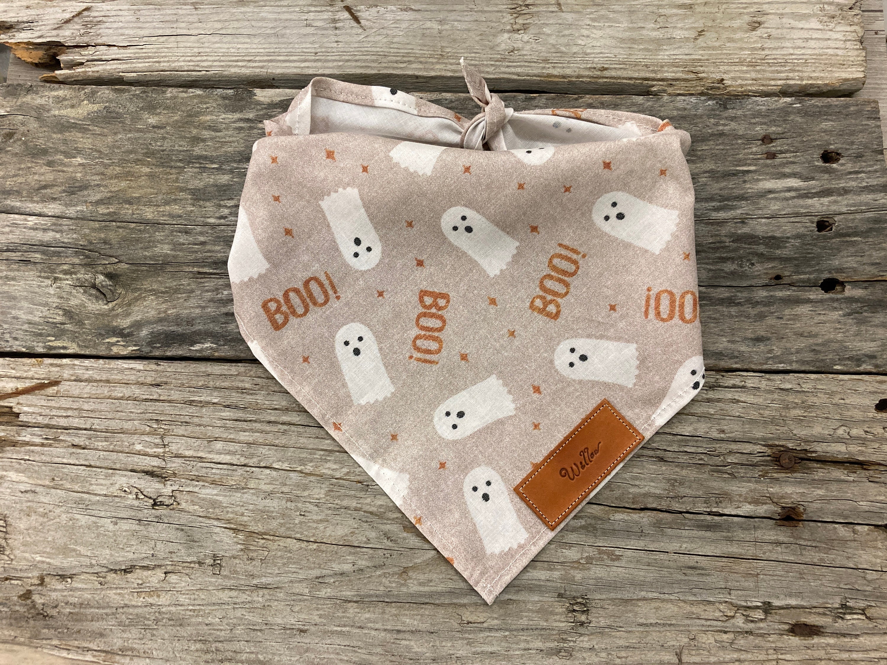 Dog Bandana, Ghost Boo Pewter Halloween, Personalized Leather Tag, Bandana Unisex Pet Toys, Toys