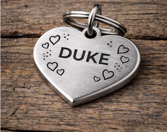 Hearts Pet ID Tag – Personalized Valentine’s Day Dog & Cat Name Tag – Custom Engraved Collar Tag – Unique Valentine Pet Accessory Gift