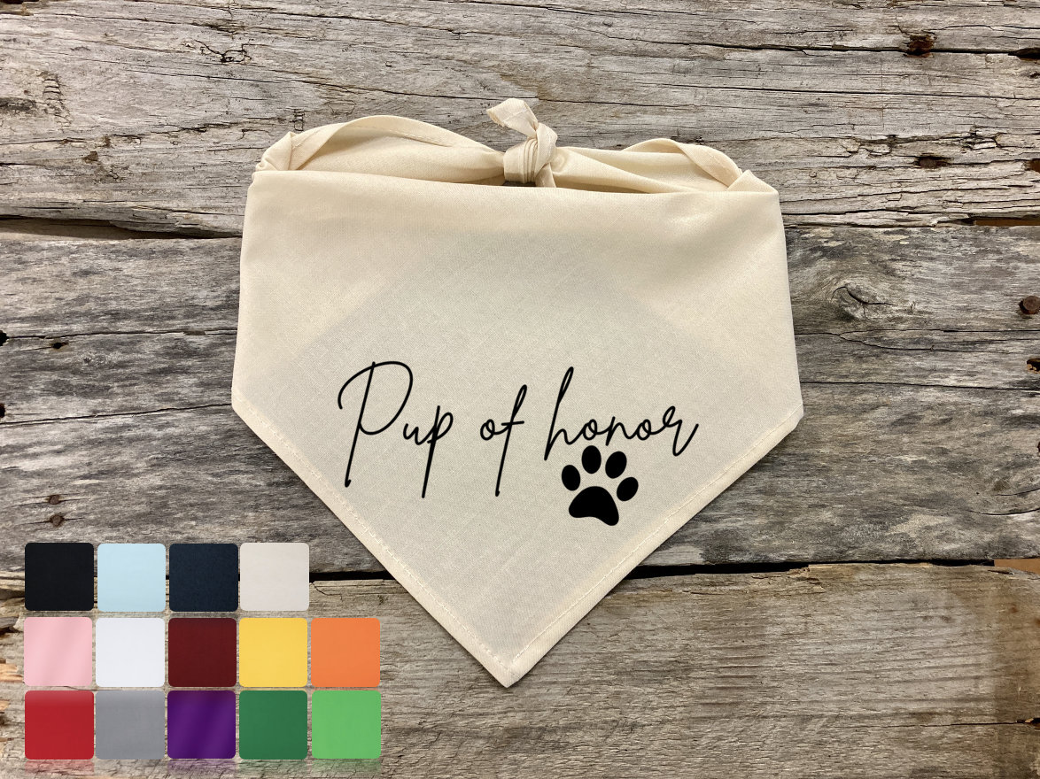 Pup Of Honor Haustier-Schal Bandana – Weiß, Baumwolle, Für Kleine Bis Große Hunde, Hochzeits-Party-Geschenk