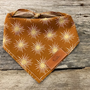 Dog Bandana, Sunshine Dog Bandana Rust Brown Personalized Leather Tag, Tie On Dog Rust Brown Dog Bandana Boho Dog Bandana Unisex Dog Bandana