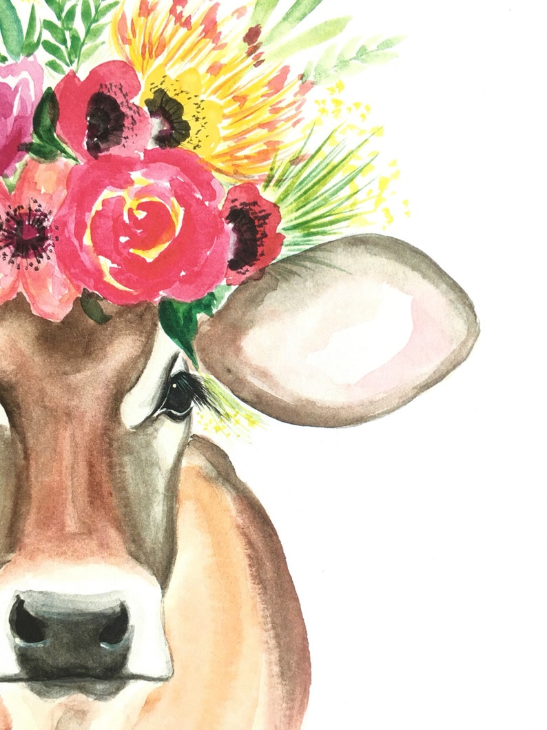 Miranda the Cow PRINT, floral cow, floral crown cow image 2
