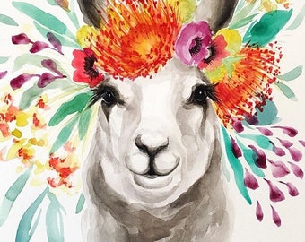 Spring Llama Watercolor PRINT