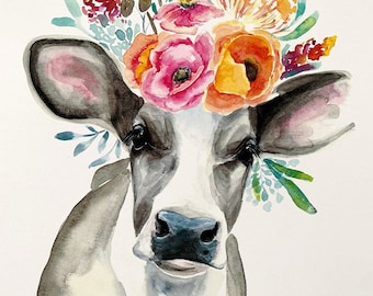 Coco the Cow, floral cow, floral crown PRINT