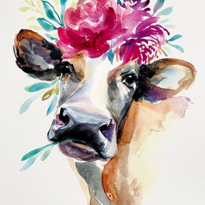 Lola May, floral cow, floral crown PRINT