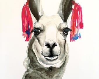 Tasseled Llama Watercolor PRINT