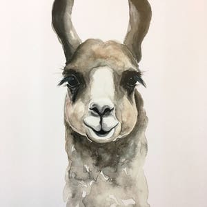 Brown Llama Watercolor PRINT image 1