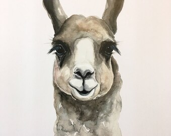 Brown Llama Watercolor PRINT