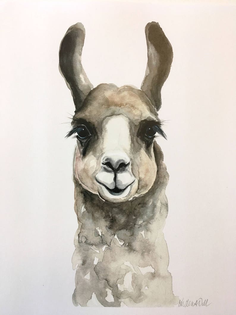 Brown Llama Watercolor PRINT image 1