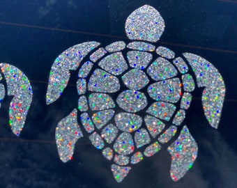Stickers famille - Stickers famille tortue scintillante - Honu hawaïen - Ma famille - Océan - Sous la mer - Cadeau d'anniversaire - Pour elle - Stickers voiture camion