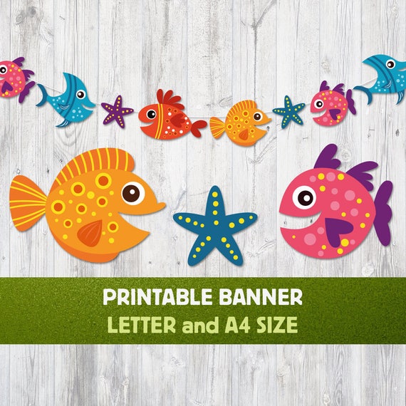 Printable Banner Fishes Fish Banner Fish Garland Sea Etsy