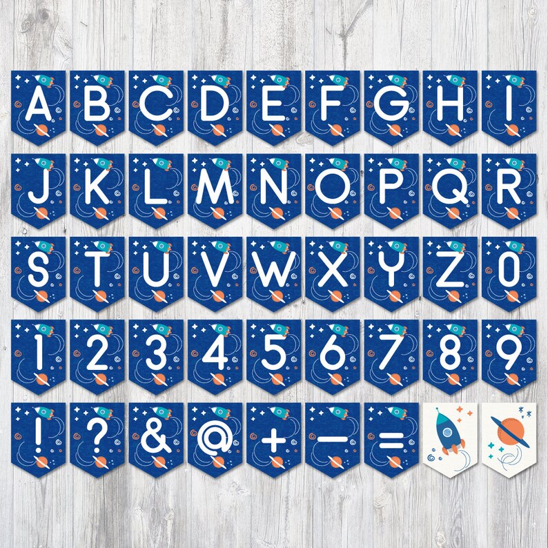 printable alphabet banner flags space alphabet bunting etsy