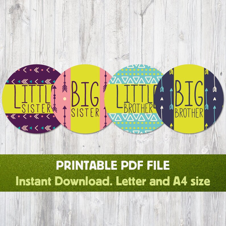 Newborn Stickers Baby Shower Gift Photo Prop Printable Stickers Big Sister Little Sister Big Brother Little Brother Baby Family Photo