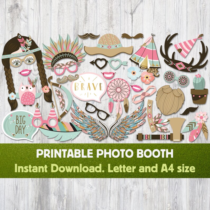 Boho Photo Booth Props Boho Printable Decorations Boho Etsy
