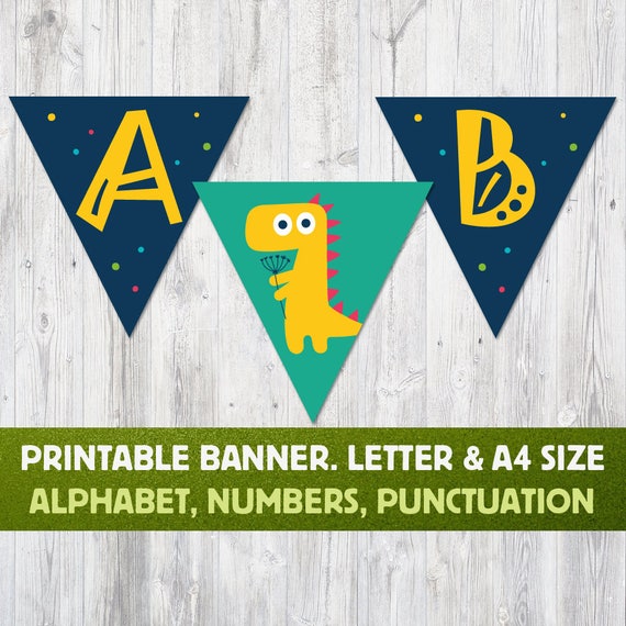 Printable Dinosaur Banner Full Alphabet and Numbers Party | Etsy