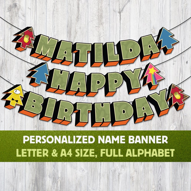 custom happy birthday gravity falls inspired printable banner etsy