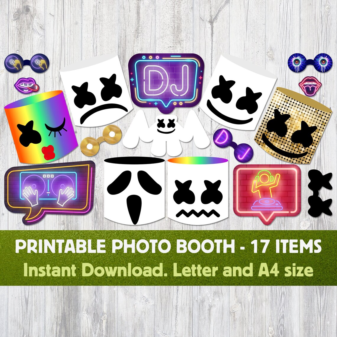 DJ Marshmello Printable Photo Booth Night DJ Party Props. | Etsy
