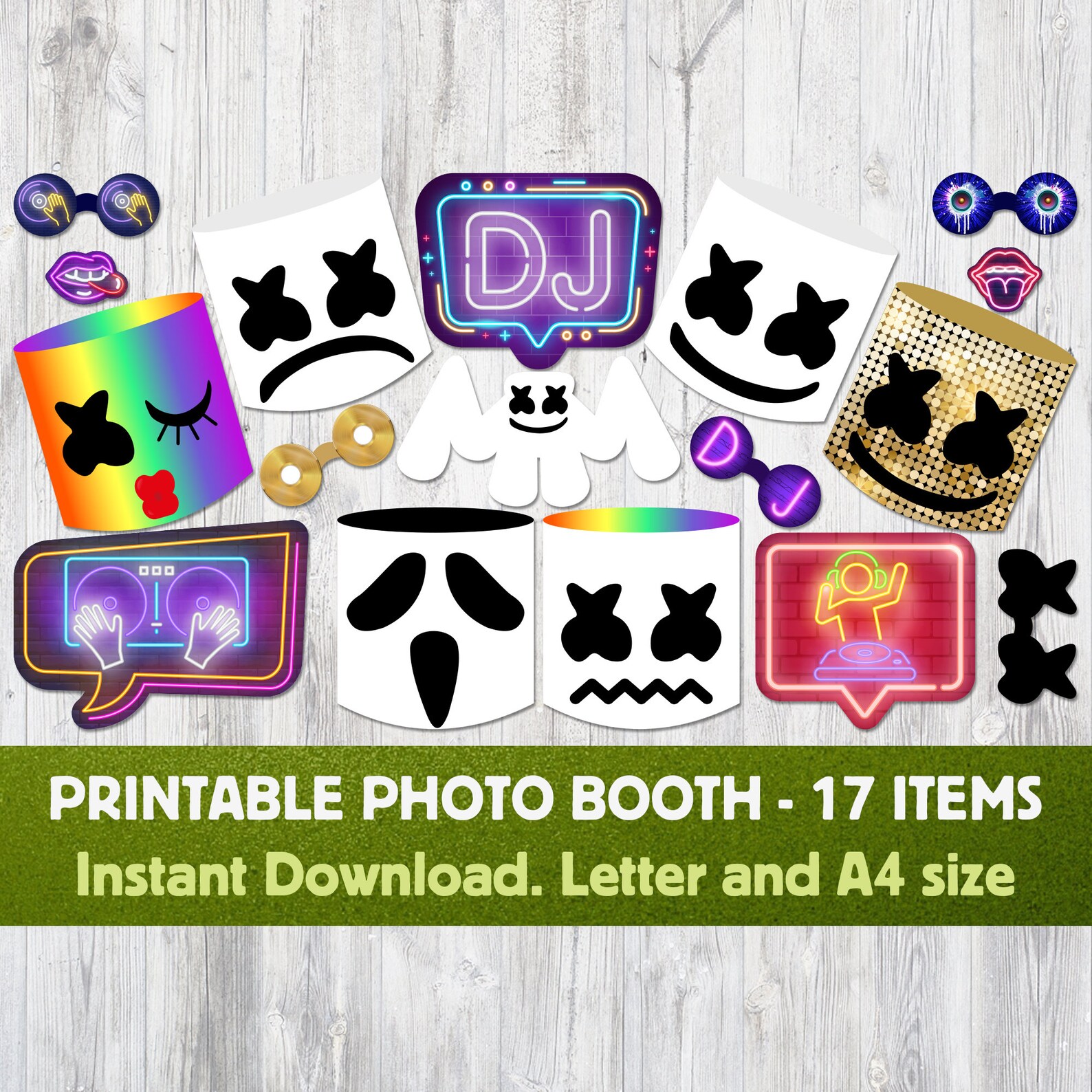 DJ Marshmello Printable Photo Booth Night DJ Party Props. | Etsy