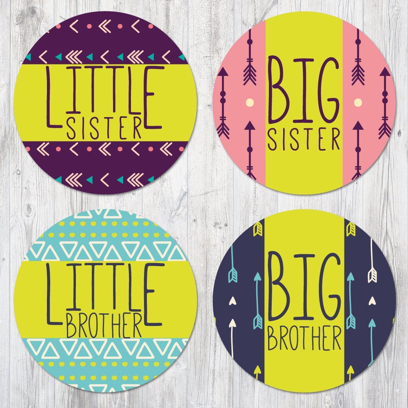 Newborn Stickers Baby Shower Gift Photo Prop Printable Stickers Big Sister Little Sister Big Brother Little Brother Baby Family Photo