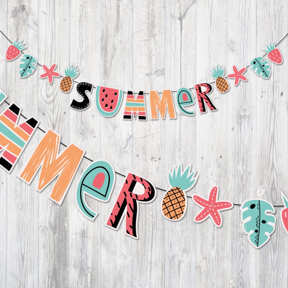 Printable Summer Banner Summer Garland Fruits Banner Summer Etsy