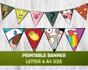 Gravity Falls Inspired Banner for Party Decoration, Birthday Gravity Falls Garland, Gravity Falls Party Supplies - Instant Download