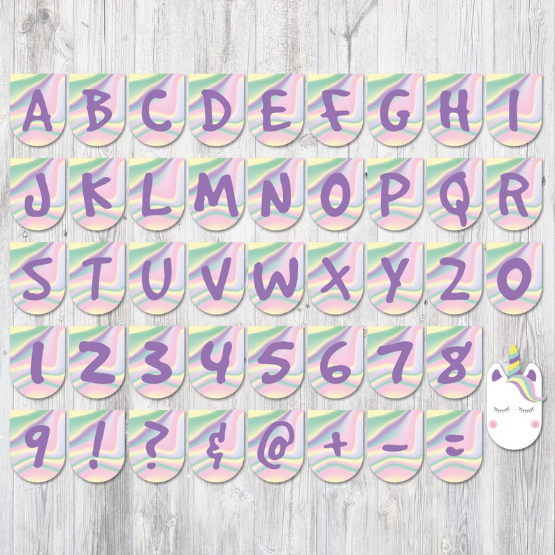 unicorn alphabet banner flags printable unicorn party etsy