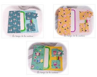 Pochette trousse pour ardoise - multicolore – "chouette et hibou" ou "raton laveur" ou "danseuse" - Fait main.