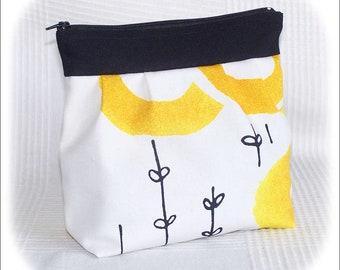 Pochette trousse - Soufflé à bandeau - zippée - Noir, jaune et blanc - Fait main.