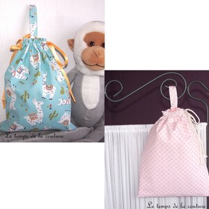 Sac pochon enfant à doudou ou à goûter – Tons de turquoise ou de rose – Fait main