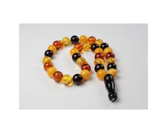 Baltic Amber Misbaha Prayer, Islam Rosary Natural Baltic Amber, Genuine Baltic Amber Cognac Tespih Prayer Beads