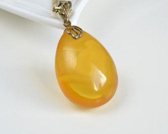 Butterscotch Baltic Amber Pendant, Gold-Plated 925 Silver Necklace, Genuine Amber Necklace