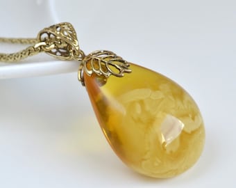 Butterscotch Baltic Amber Pendant, Gold-Plated 925 Silver Necklace, Genuine Amber Necklace